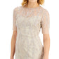 Adrianna Papell Women's Sequin Elbow Sleeve Dress Beige Size 0