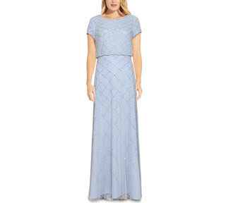Adrianna Papell Women's Beaded Blouson Gown Blue Size 2