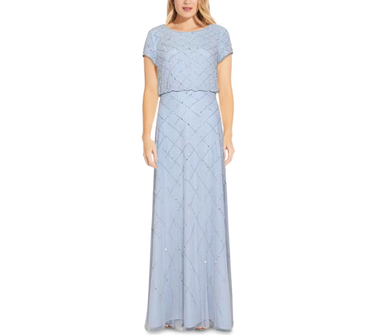 Adrianna Papell Women's Beaded Blouson Gown Blue Size 12