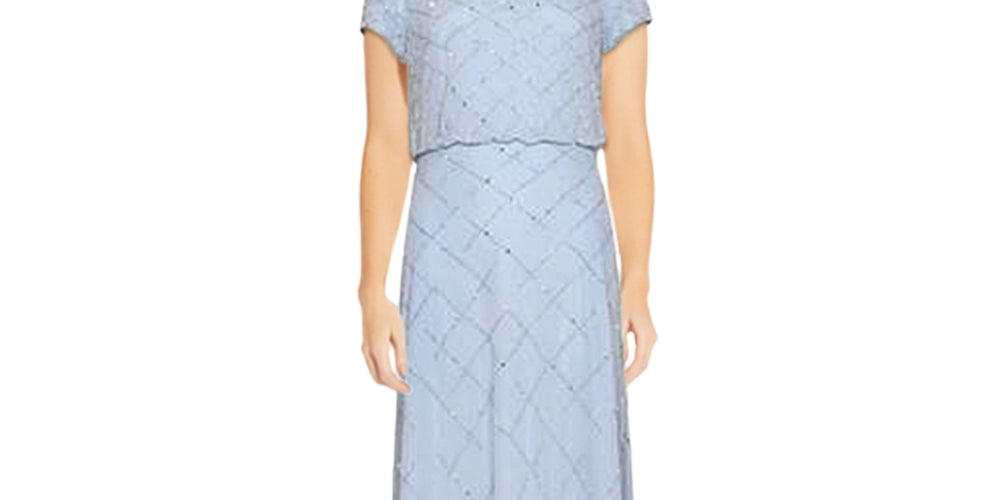 Adrianna Papell Women's Beaded Blouson Gown Blue Size 14