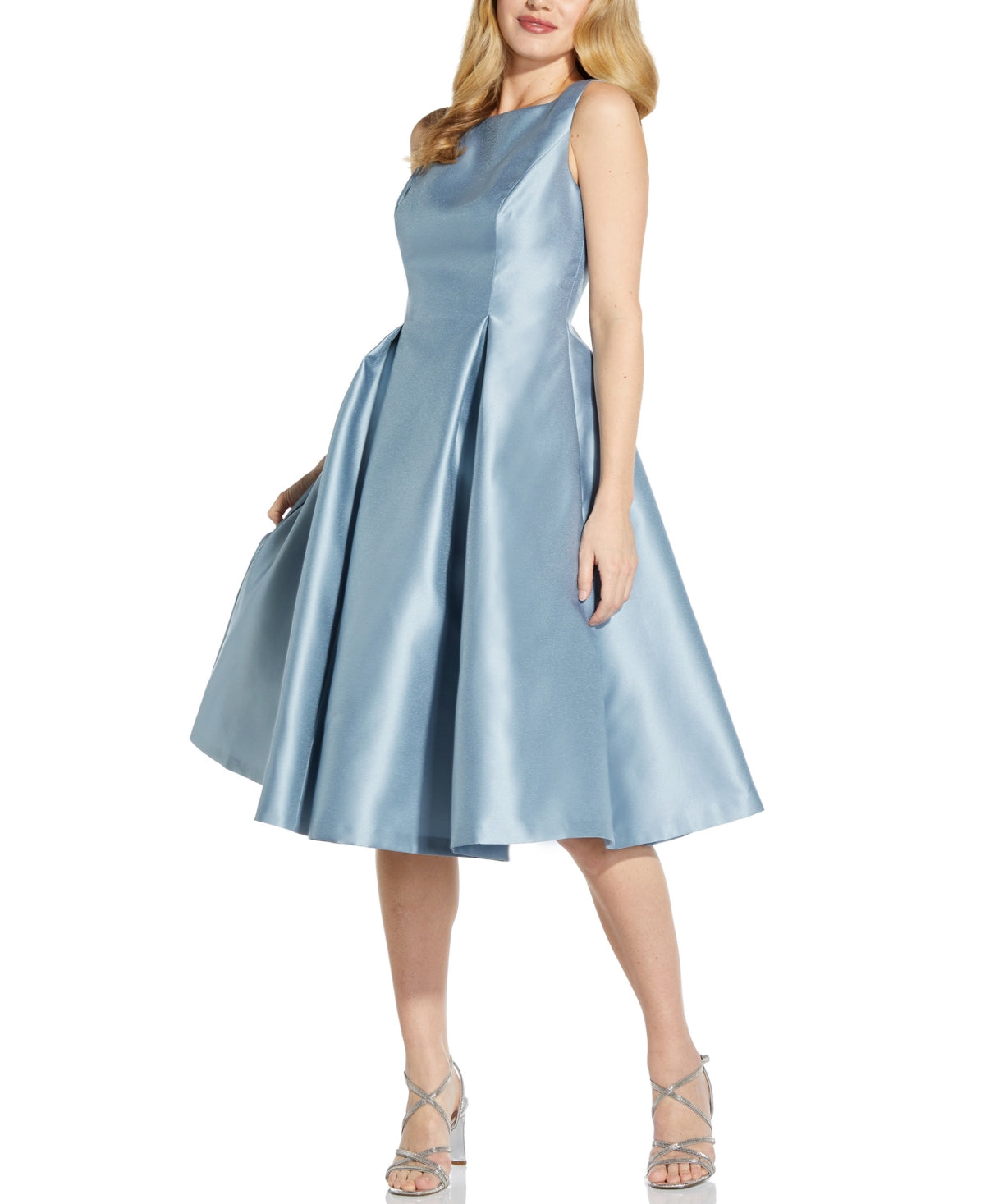 Adrianna Papell Women's Boat Neck A Line Dress Blue Size 8