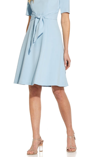 Adrianna Papell Women's Short Sleeve Tie Front Dress Blue Size 2