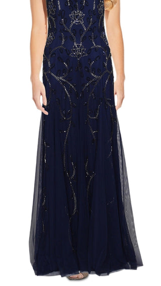 Adrianna Papell Women's Beaded Gown Blue Size 8
