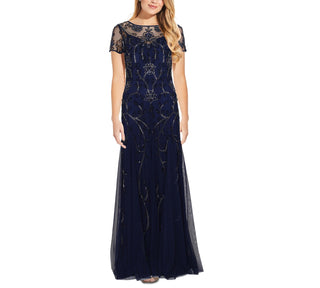 Adrianna Papell Women's Beaded Gown Blue Size 8