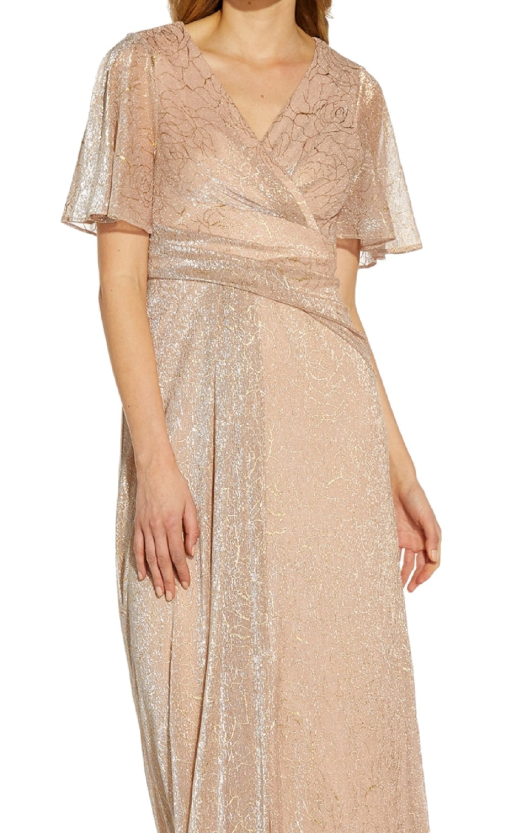 Adrianna Papell Women's Metallic Mesh Drape A Line Gown Brown Size 16