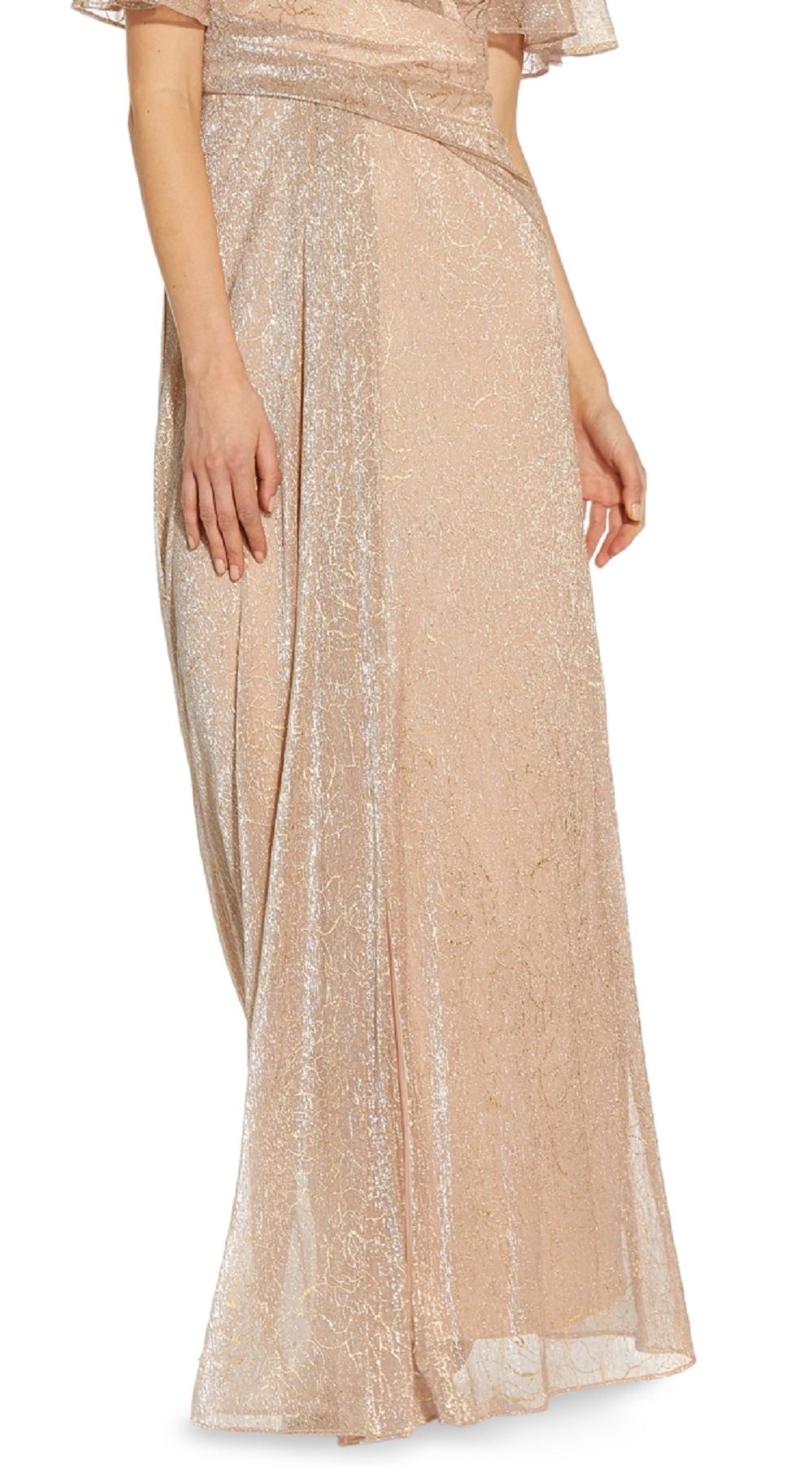 Adrianna Papell Women's Metallic Mesh Drape A Line Gown Brown Size 16