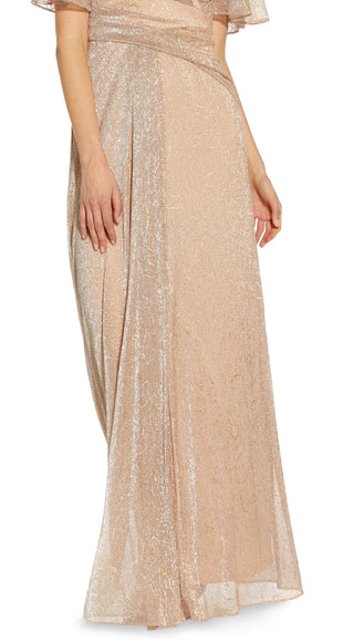 Adrianna Papell Women's Metallic Mesh Drape A Line Gown Brown Size 16