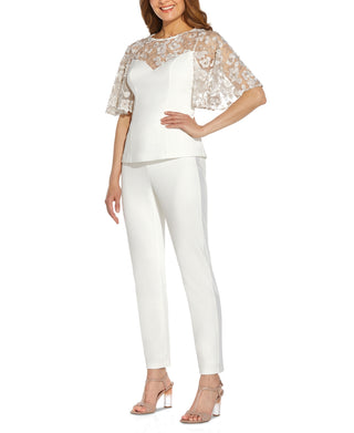 Adrianna Papell Women's Embroidered Illusion Top White Size 4