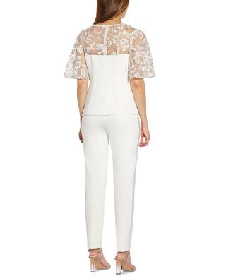 Adrianna Papell Women's Embroidered Illusion Top White Size 10