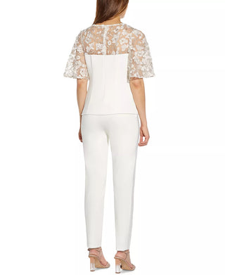 Adrianna Papell Women's Embroidered Illusion Top White Size 14
