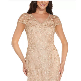 Adrianna Papell Women's Embroidered Metallic Gown Brown Size 0