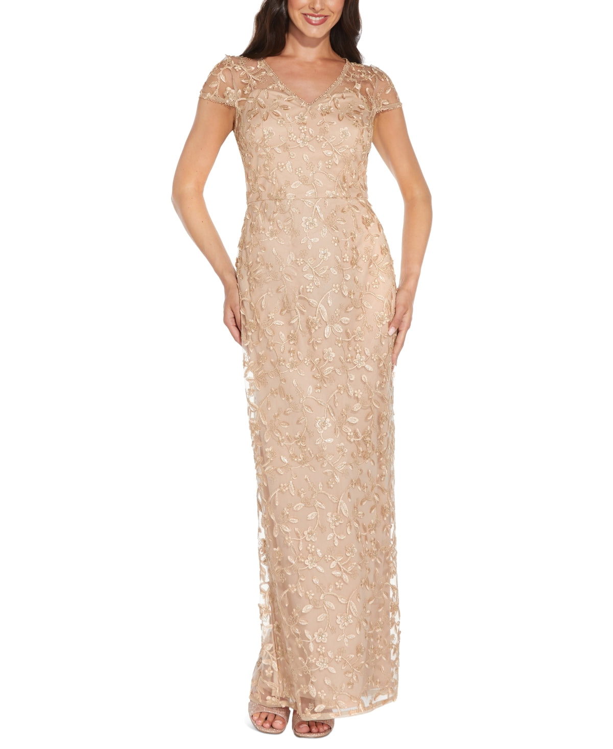 Adrianna Papell Women's Embroidered Metallic Gown Brown Size 0