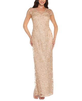 Adrianna Papell Women's Embroidered Metallic Gown Brown Size 0