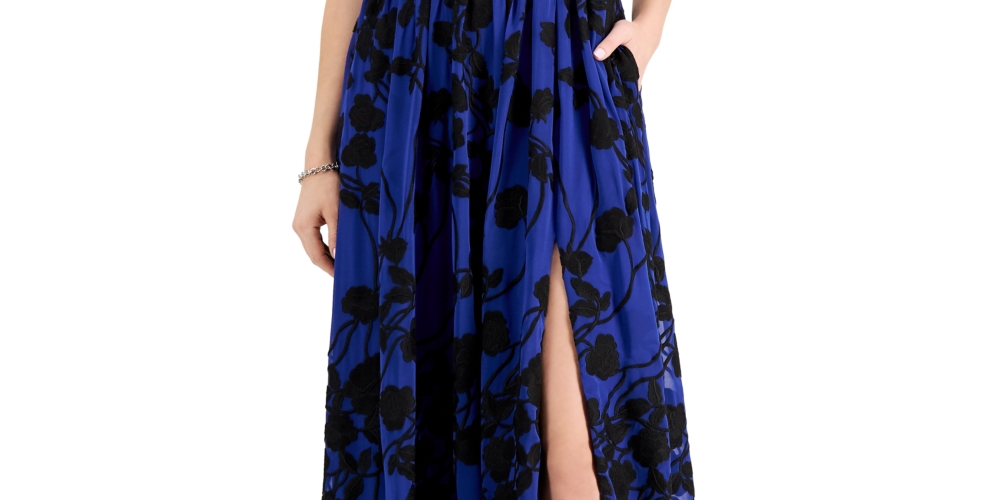 Aidan By Aidan Mattox Women's Embroidered Maxi Dress Blue Size 14