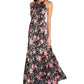 Aidan By Aidan Mattox Women's Zippered Cut Out Tiered Lined Floral Sleeveless Halter Maxi Evening Gown Dress Black Size 6