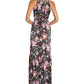 Aidan By Aidan Mattox Women's Zippered Cut Out Tiered Lined Floral Sleeveless Halter Maxi Evening Gown Dress Black Size 6
