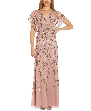 Adrianna Papell Women's Beaded Sequined Gown Pink Size 6