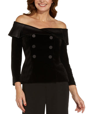 Adrianna Papell Velvet Off-The-Shoulder Top Size M