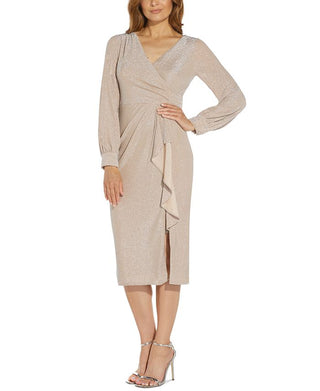 Adrianna Papell Women's Metallic Midi Dress Brown Size 8