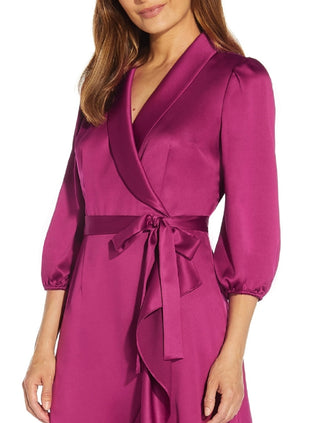 Adrianna Papell Women's Faux Wrap Crepe Satin Dress Purple Size 4