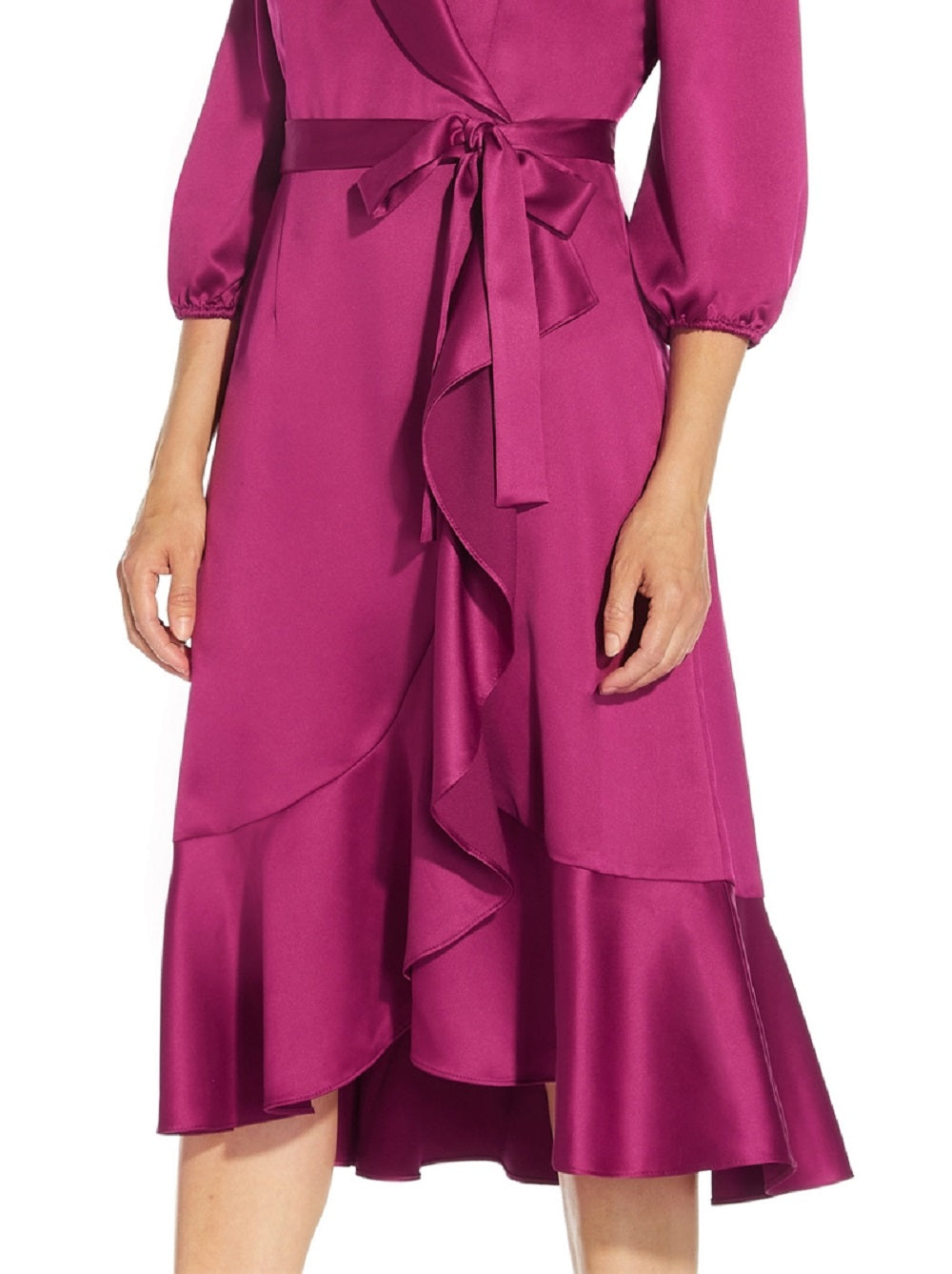 Adrianna Papell Women's Faux Wrap Crepe Satin Dress Pink Size 8