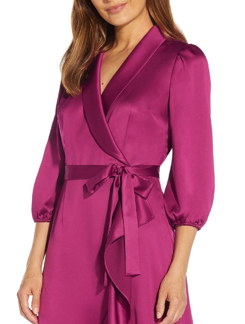 Adrianna Papell Women's Faux Wrap Crepe Satin Dress Purple Size 14