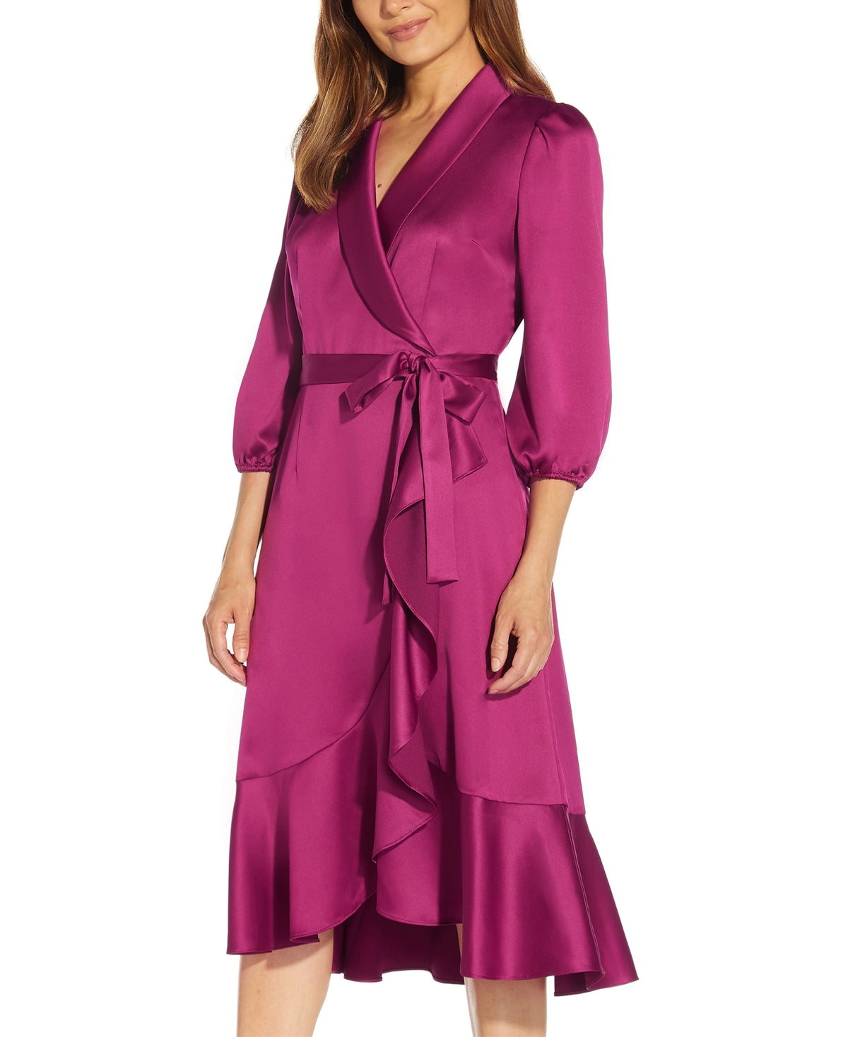 Adrianna Papell Women's Faux Wrap Crepe Satin Dress Purple Size 14