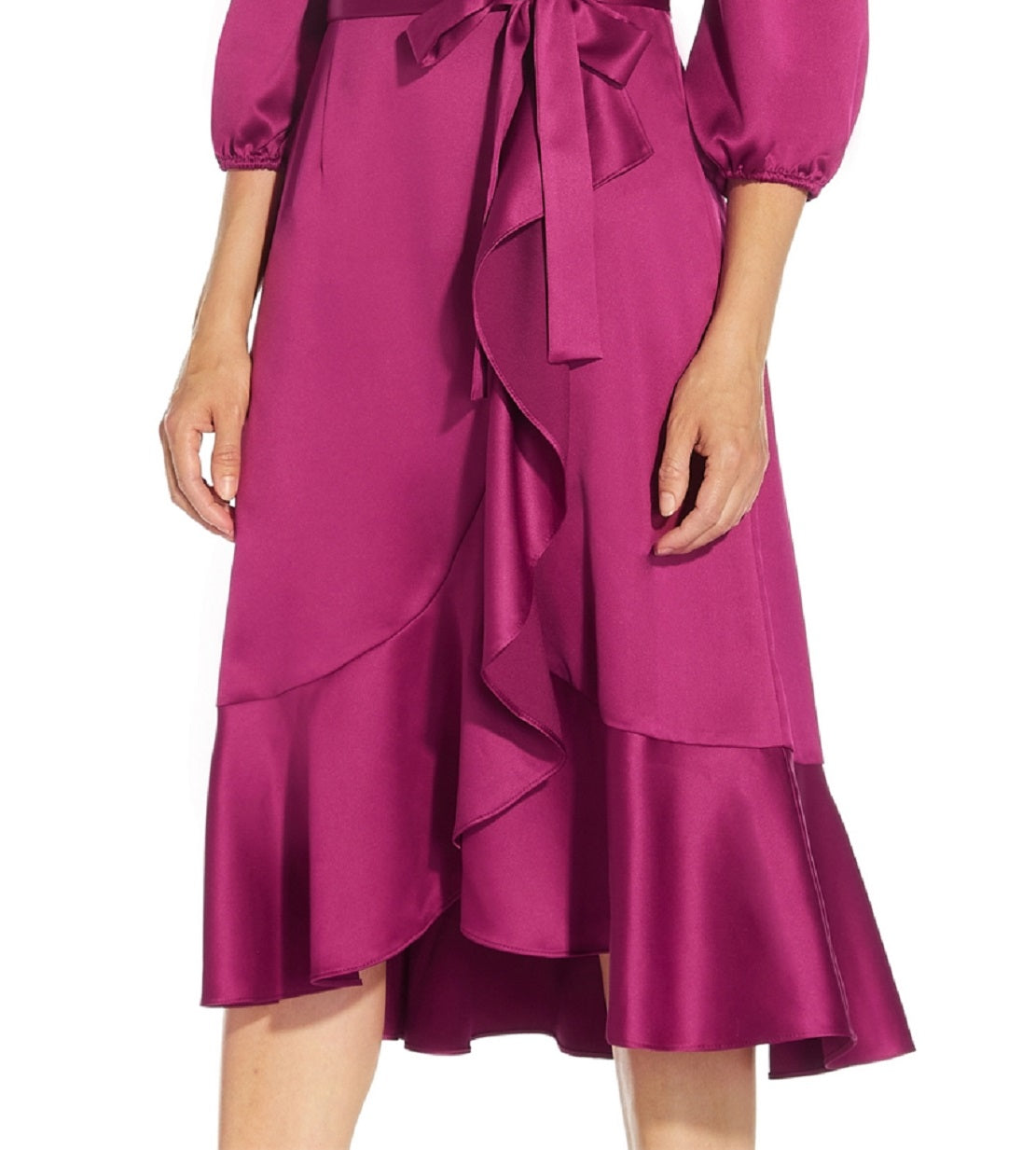 Adrianna Papell Women's Faux Wrap Crepe Satin Dress Pink Size 16
