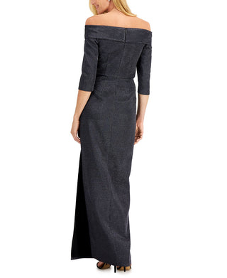Adrianna Papell Women's Off The Shoulder Gown Gray Size 4