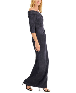 Adrianna Papell Women's Off The Shoulder Gown Gray Size 4