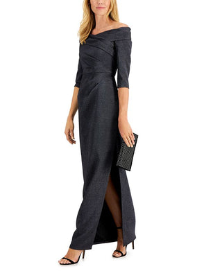 Adrianna Papell Women's Off The Shoulder Gown Gray Size 16