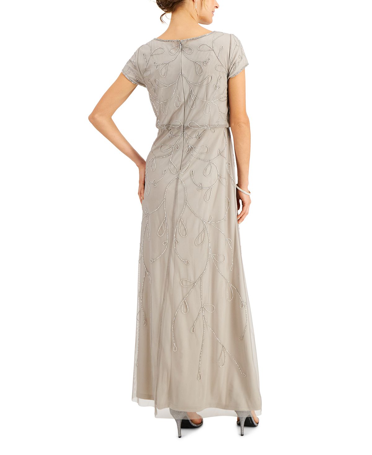 Papell Studio Women's Embellished Blouson Gown Gray Size 4