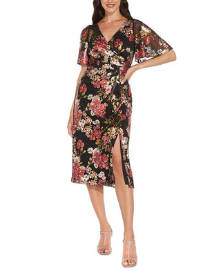 Adrianna Papell Women's Draped Floral Faux Wrap Dress Black Size 14W