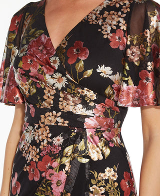 Adrianna Papell Women's Draped Floral Faux Wrap Dress Black Size 14W
