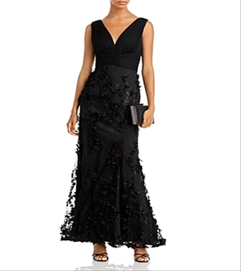 Aidan By Aidan Mattox Women's Floral Applique Mermaid Gown Black Size 8