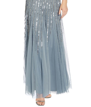 Adrianna Papell Women's Embellished V Neck Gown Blue Size 4