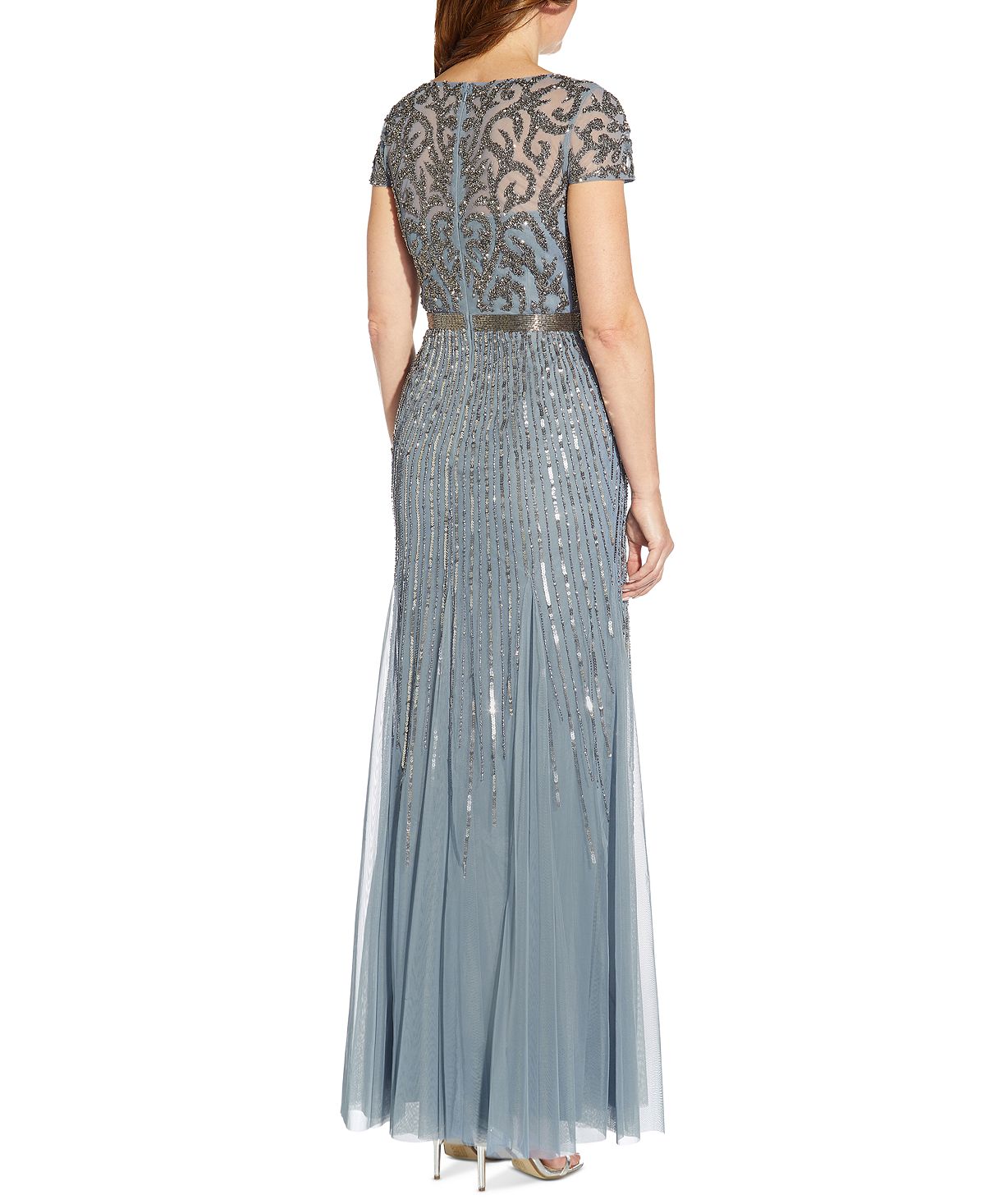 Adrianna Papell Women's Embellished V Neck Gown Blue Size 14