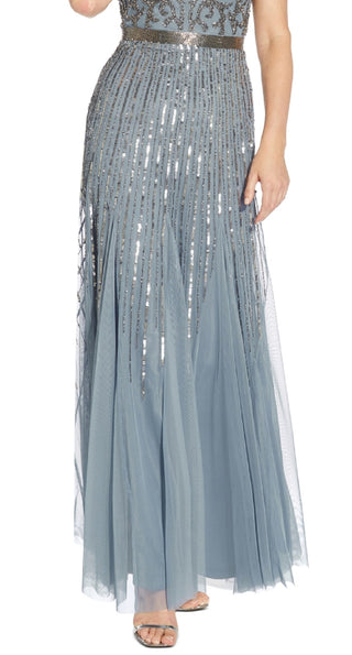 Adrianna Papell Women's Embellished V Neck Gown Blue Size 16