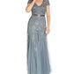 Adrianna Papell Women's Embellished V Neck Gown Blue Size 16