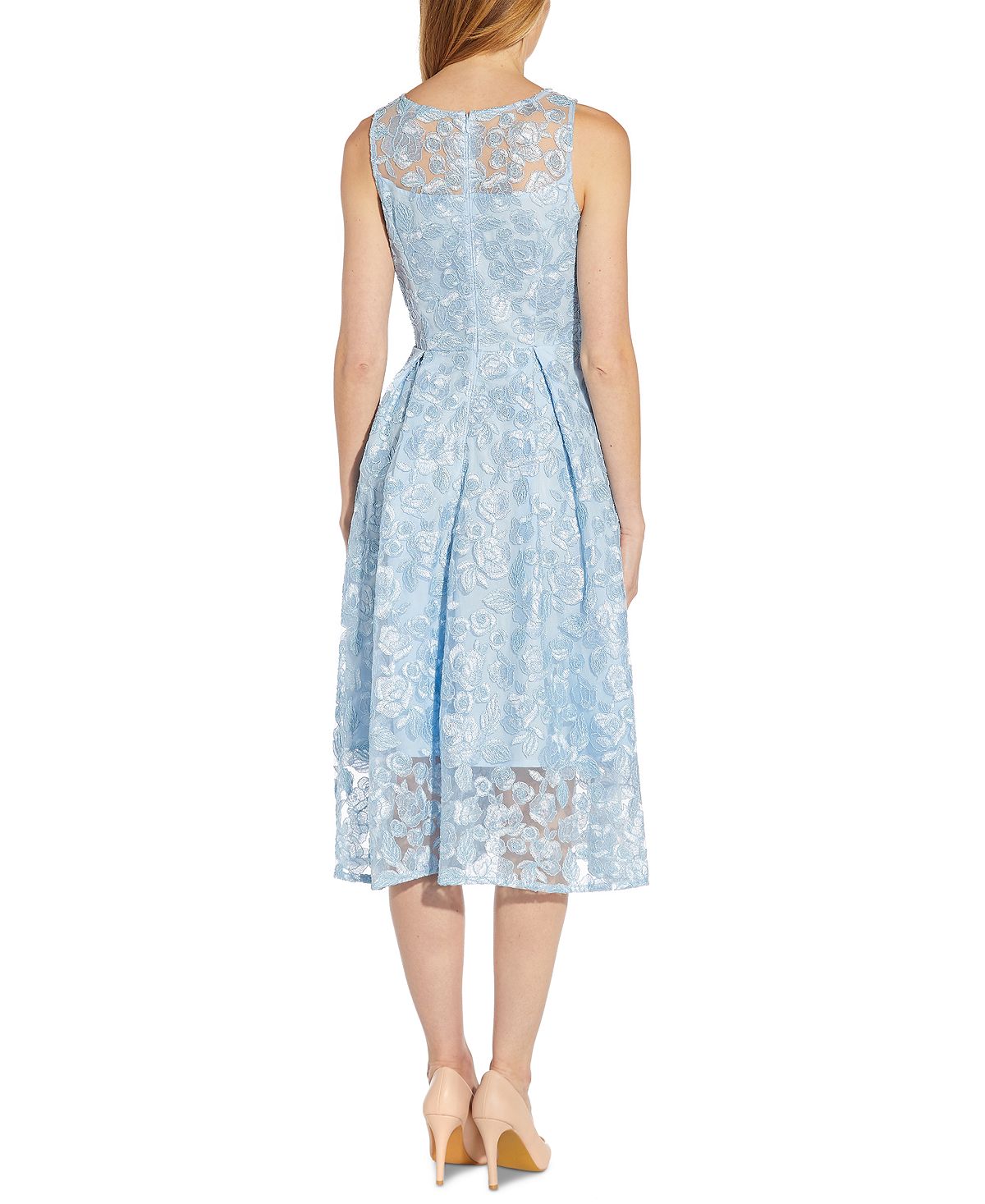 Adrianna Papell Women's Floral Embroidered Fit & Flare Midi Dress Blue Size 14