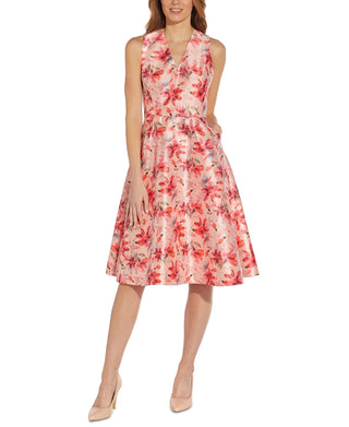 Adrianna Papell Women's Floral Fit & Flare Dress Pink Size 16
