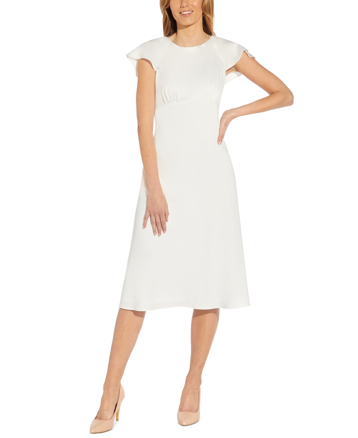 Adrianna Papell Women's Ruffle Satin Crepe Midi Dress White Size 2