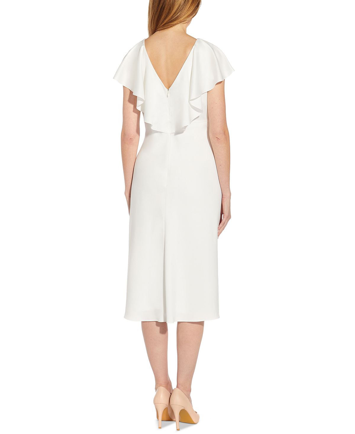 Adrianna Papell Women's Ruffle Satin Crepe Midi Dress White Size 12