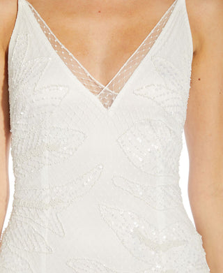 Adrianna Papell Women's Embellished V Neck Gown White Size 0