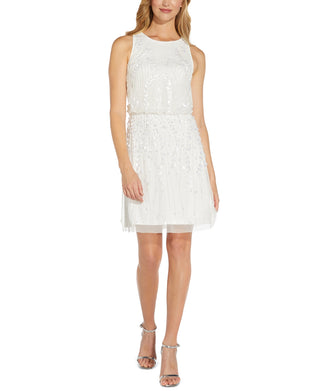Adrianna Papell Women's Beaded Blouson Dress White Size 6