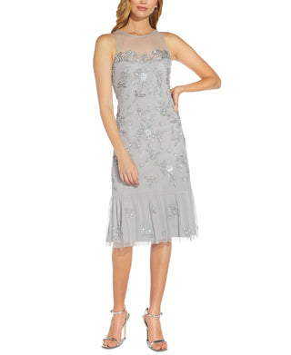 Adrianna Papell Women's Beaded Sheath Dress Gray Size 8