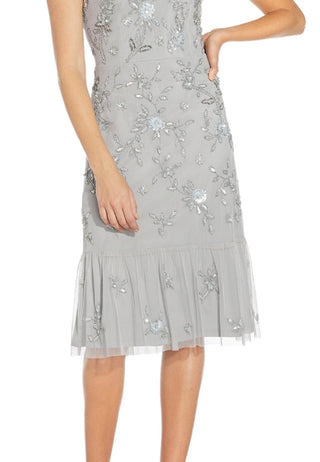Adrianna Papell Women's Beaded Sheath Dress Gray Size 8