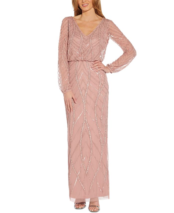 Adrianna Papell Women's V Neck Blouson Embellished Gown Pink Size 0