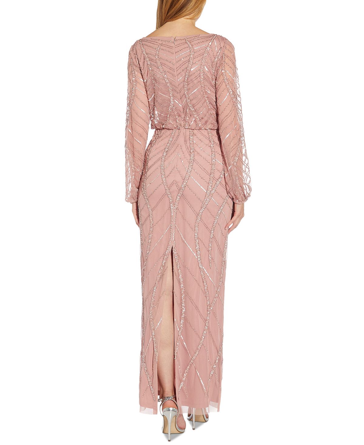 Adrianna Papell Women's V Neck Blouson Embellished Gown Pink Size 0