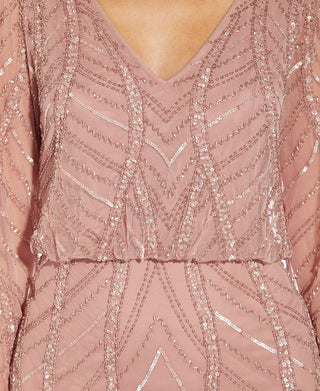 Adrianna Papell Women's V Neck Blouson Embellished Gown Pink Size 0
